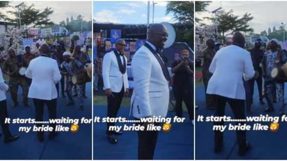 "My best man still standing behind me": Obi Cubana dances to Yoruba traditional drummers as he waits for wife