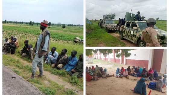 Breaking: Army releases photos as insurgents, wives, kids surrender to troops in Borno