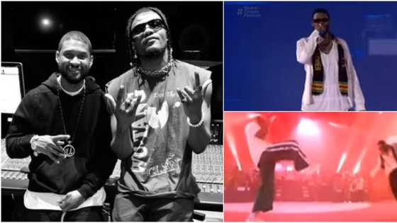 Moment US rapper Usher Raymond ushered Pheelz on stage at Global Music Festival, they perform Finesse together