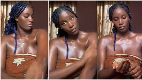 "I use only shea butter": Very pretty lady with shiny dark skin goes viral, video of her body trends on TikTok