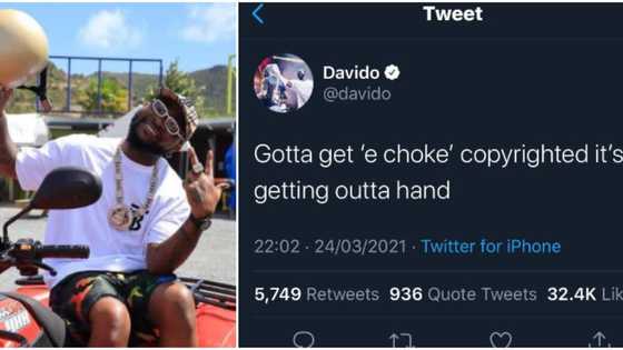 Fans react as Davido shares plan to copyright popular slang ‘e choke’