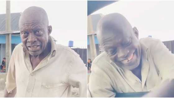 Old man setting blocks to survive gets financial help from stranger in video, his stunning smile warms hearts