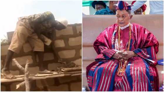 Sign him: Man working as bricklayer on site sings with sweet voice, bids Alaafin of Oyo goodbye in video