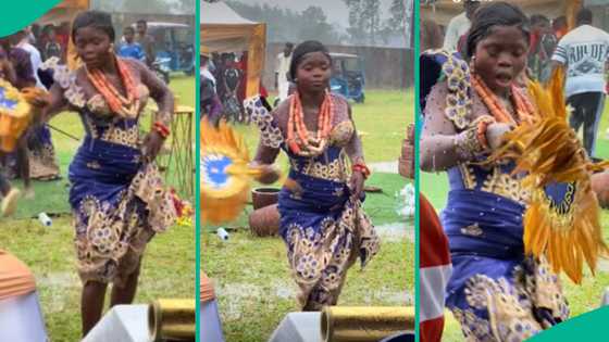 Bride dances during rainfall, doesn't allow anything to spoil her joy, Nigerians praise her