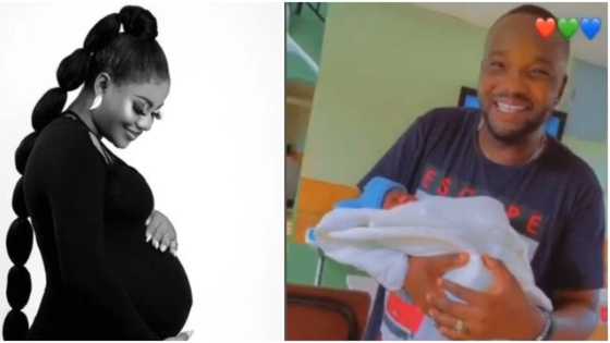 Women own children: Yomi Fabiyi goes emotional after seeing baby mama in labour room as she delivered his son