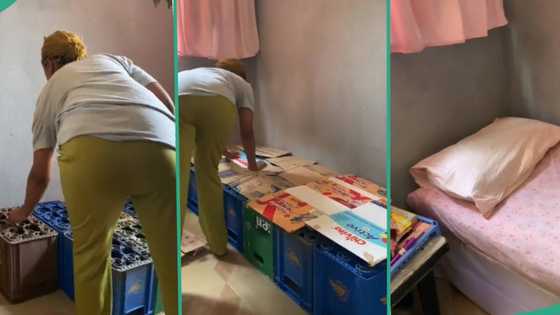 "This is genius": Creative Nigerian lady uses crates to make her bed frame, shows it off in video