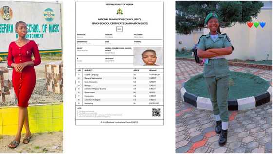 She left school 5 years ago: NECO result of young girl who wants to join Nigerian army causes stir