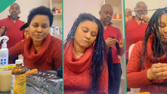 "They charge N217k": Canada-based man braids wife's hair himself due to high cost of salon visit