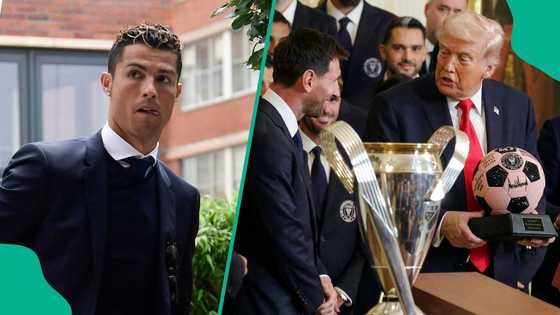 Lionel Messi smiles after Donald Trump brings up Cristiano Ronaldo at White House event