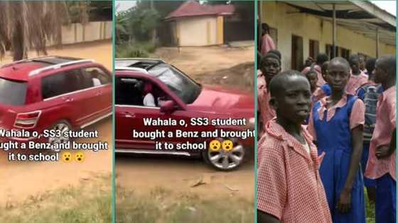SS3 student who allegedly bought expensive red Benz storms school with it in video, people react