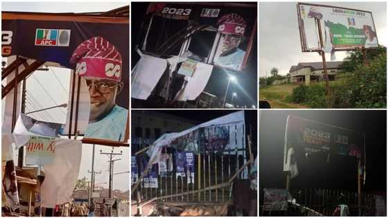 Just 24Hrs Davido's uncle becomes Osun governor, Tinubu's billboards pull down, defaced, photos emerge