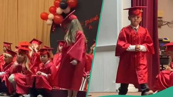 Young boy in his graduation gown tells crowd he wants to be like his father when he grows up