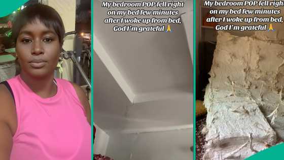 POP ceiling falls on lady's bed at midnight, she escapes accident, shares full story