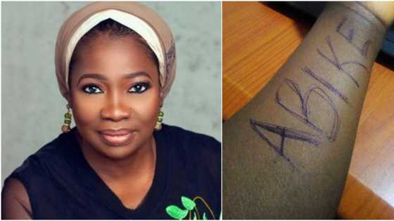 Nigerian woman 'tattoos' Abike Dabiri-Erewa's name, declares undying love for her, NIDCOM boss reacts