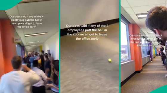 Engaging workplace fun: Employees participate in a competitive cup-and-ball challenge