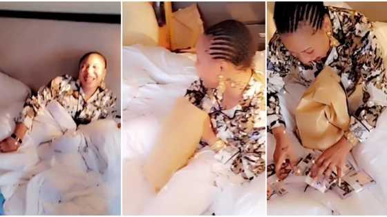Tonto Dikeh's birthday: Actress surprised with N2 million cash gift while in bed, her reaction is priceless