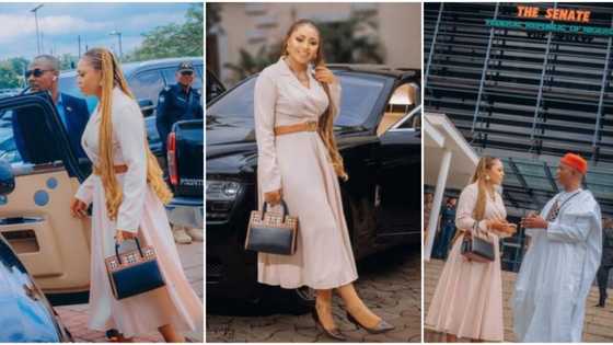 "Ur mama see the future": Regina Daniels shares photos from visit to Ned Nwoko’s office at the House of Senate