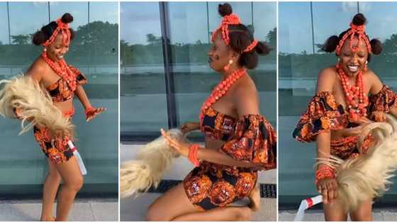 She finish work: Beautiful lady displays cool traditional dance moves, her flexible waist twists like rubber