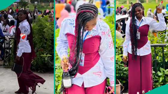 Lady rocks sign-out shirt in unique way as she graduates from university, video trends