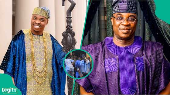 Viral moment between Woli Agba and Kwam1 at Lateef Adedimeji’s party sparks reactions: “E dey do like woman”