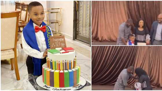 Actress Tonto Dikeh’s man plays fatherly role for her son Andre at his graduation ceremony, fans react