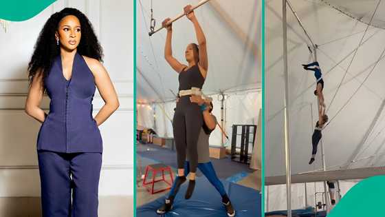 Adesua Etomi shows off impressive acrobatics, fans react to her daring move in viral video