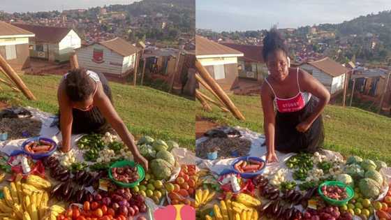 Young lady showcases her hustle of selling fresh fruits and vegetables, photos wow many people