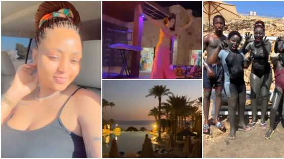 Regina Daniels shares fun video as she and family take mud bath during vacation in Jordan