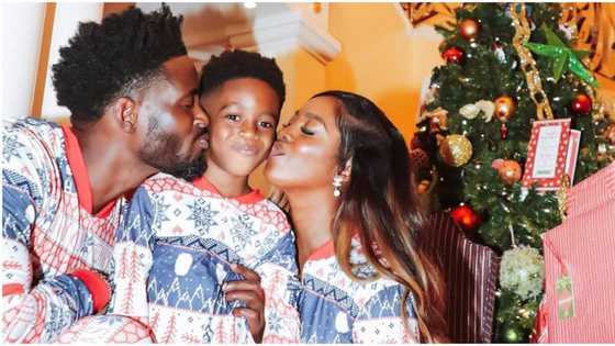 Rare family picture of Tiwa Savage, ex-hubby Teebillz and their son Jamil in Dubai