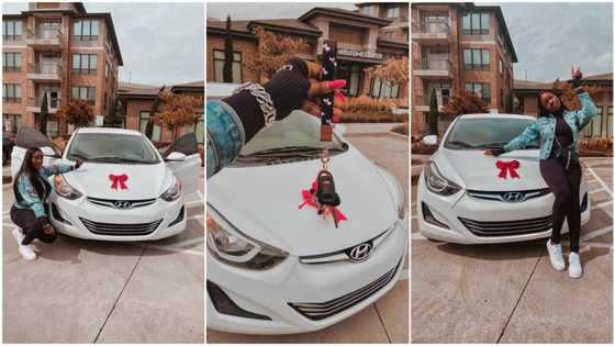 Young Nigerian lady buys expensive white car to mark 24th birthday, sparks reactions