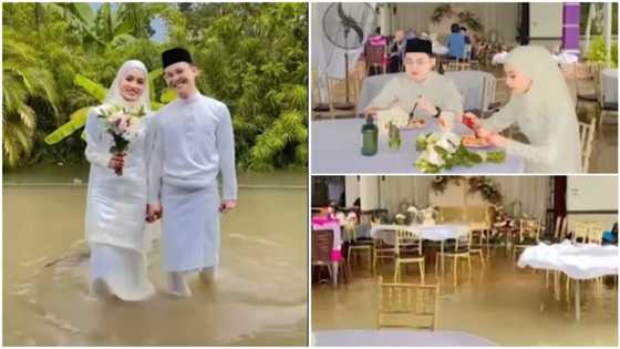 Nothing will stop our marriage: Video captures moment lovers walk through flood to get to their wedding venue