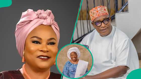 Sola Shobowale kneels to greet Adebayo Salami and wife at media hub launch