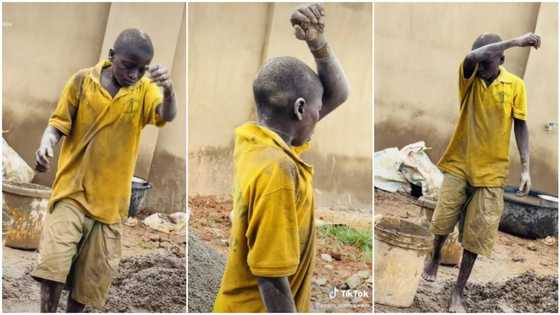 "My dad is late": Crying Nigerian boy working as bricklayer opens up, says he is doing it to support his mum