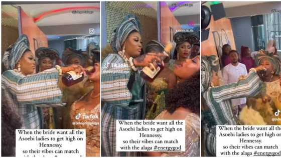 "Everywhere must scatter": Nigerian bride recorded pouring alcohol in her asoebi girls' mouths, causes stir