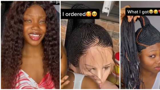 "Na to tie white wrapper": Reactions as lady shares wig she got from online vendor