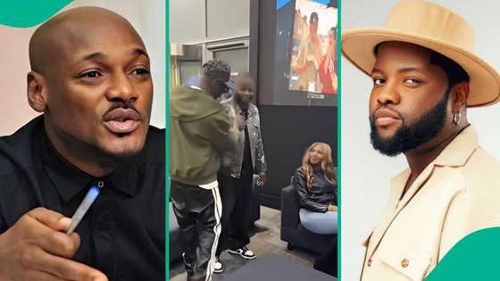 Rapper Skales' 'woman' criticised for sitting down to greet 2Baba in viral video: "No respect"