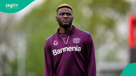 13-cap Victor Boniface reacts as Tolu Arokodare scores 2nd national team goal in 5th appearance