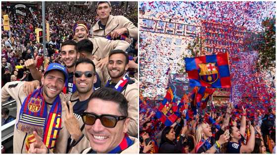 Barcelona celebrate La Liga title with open bus parade with thousands of fans