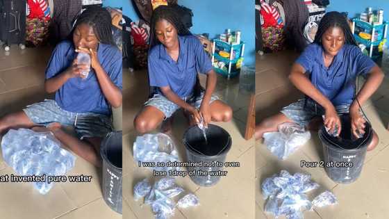 "N350 for 20 sachets": Nigerian lady buys 1 bag of pure water and uses all of them to bathe, video goes viral