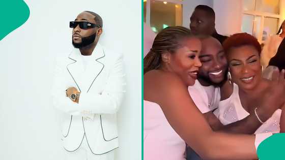 Davido hugs Burna Boy's mum excitedly at Tony Elumelu's party, video trends: "He is warm to people"
