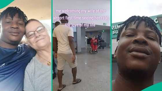 Nigerian man sees his foreign wife for first time at airport, his reaction goes viral