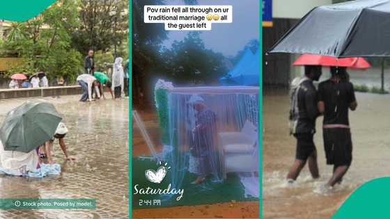Guests reportedly leave as rain disrupts lady's traditional wedding, video breaks hearts
