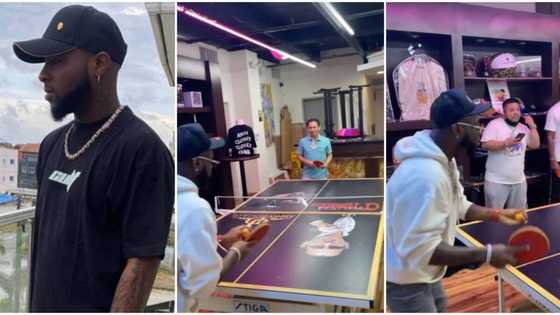 Davido shows off impressive table tennis skills as he plays against celebrity jeweller