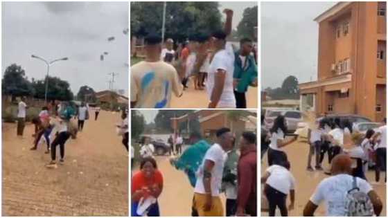 Cubana's style: Sky 'rains' money on Nigerian students as they graduate in viral video, they run to pick notes