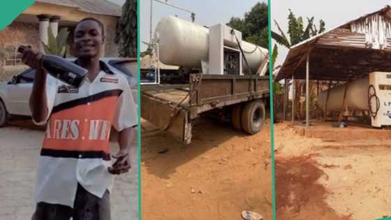 "Congratulations to me": Nigerian youth overjoyed as he opens new gas station, photos go viral