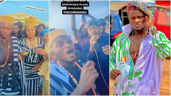 Portable Zazu rocks crown-like cap with wife to mark 1st anniversary as a royal chief, crowd storms event