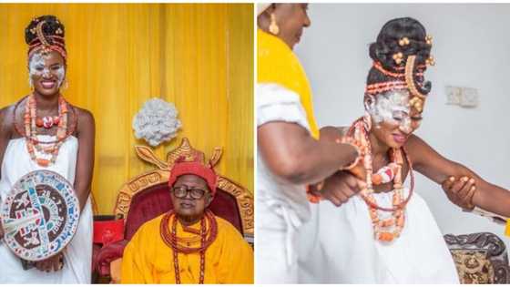 Nigerian lady breaks 100-year-old Urhobo tradition as she bags her dad's chieftaincy title, photos wow many