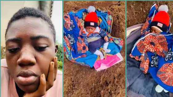 Lady who left newborn daughter with mum cries out after returning to meet them in farm, video trends