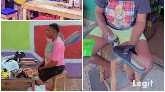 Pretty Nigerian lady who has ND and Bsc shuns white-collar jobs, becomes shoemaker, opens training school