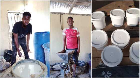 Young Nigerian man packages pap in containers to make a living, stirs reactions with his great business sense (photos)